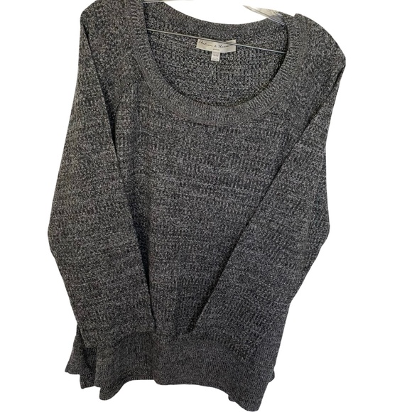 Chelsea & Theodore Womens Dk Gray/ White Waffle Knit Long Sleeve Shirt. Sz 1X - Picture 1 of 14